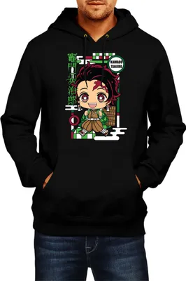 Immagine prodotto di Felpa con cappuccio da uomo Demon Anime Slayer Kimetsu No Yaiba Chibi Tanjiro Kamado, Man S , Noir