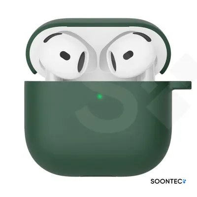 Produktbild von SOONTEC Hülle für AirPods 4 Generation Case Silikon Schutzhülle Kopfhörer Etui Slim Cover in Tannengrün mit Karabiner-Ring