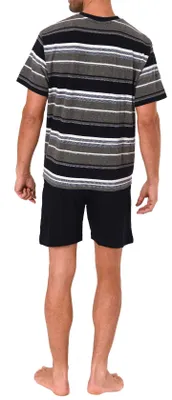 Produktbild von Eleganter Herren Shorty Pyjama kurzarm in Streifenoptik und mit Knopfleiste 105 90 505 ; grau , 48