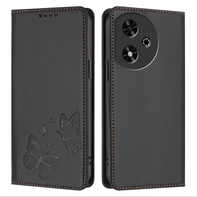 Obrázek produktu pro Kožené pouzdro pro Honor Play50, motýlí ražbou, peněženkové flip pouzdro se stojánkem Černá