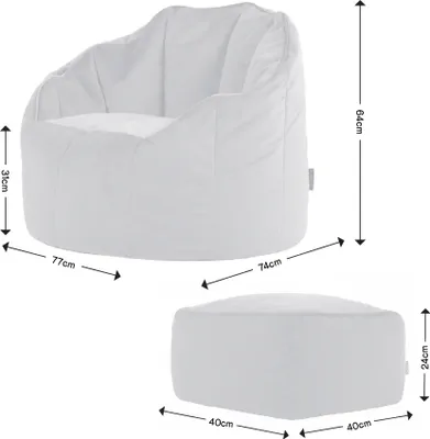 Produktbild von icon Sitzsack-Sessel Bean Bag Sirena mit Hocker, Grau, Samt, Plüsch Xl Sitzsack Erwachsene mit Füllung Für Das Wohnzimmer, Groß Indoor Sitzsäcke - Hergestellt in Deutschland