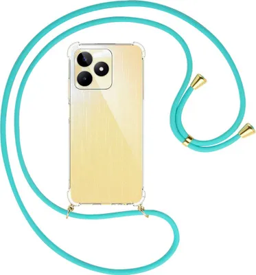 Produktbild von Handykette Backcover-Schutzhülle mit Band (Metall goldfarben) für Realme C53 (RMX3760, 6.74'') - türkis