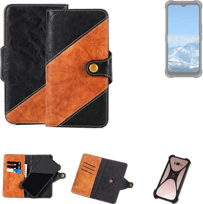 Produktbild von K-S-Trade Handyhülle Schutzhülle Bookstyle Case Wallet-Case kompatibel mit AGM Glory Pro Handy Cover Bumper Klapphülle schwarz hellbraun 1x