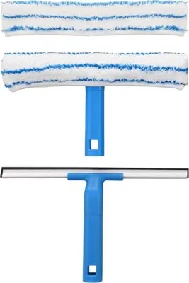 Produktbild von Fensterreiniger Set (30 cm), Silikon -Rakel + Mikrofaserwischer, professionelles Reinigungsbad, Dusche, Auto, Glas