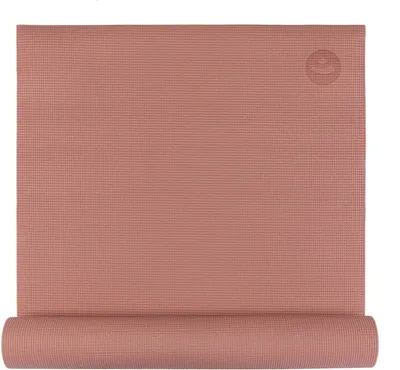 A rolled-up yoga mat on a white background.