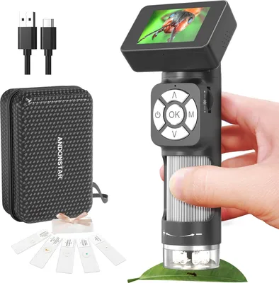 Obrázok produktu pre AD112 Prenosný vreckový mikroskop s 500-násobným zväčšením, 2-palcový LCD displej, digitálny ručný mikroskop s 8 nastaviteľnými LED svetlami, podporuje pripojenie USB k PC pre deti a dospelých