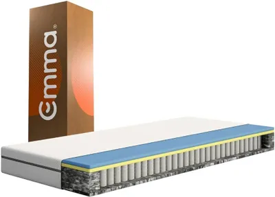 A mattress and its packaging are shown in a cutaway view against a white background.