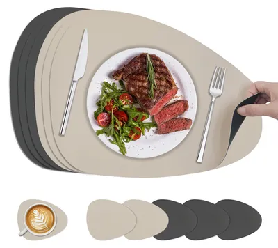 Platzsets 6er Set, Kunstleder, doppelseitig, 40x30 cm, anthrazitgrau+beige