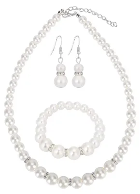 Perlen-Schmuckset: Halskette, Ohrringe, Armband für Frauen