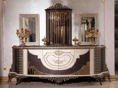 Produktbild von Casa Padrino Luxus Barock Sideboard und 3 Spiegel Creme / Dunkelbraun / Gold