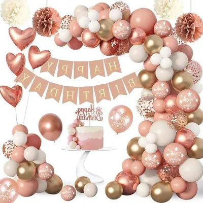 Image de Décoration d'anniversaire rose : ballons et décoration de gâteau