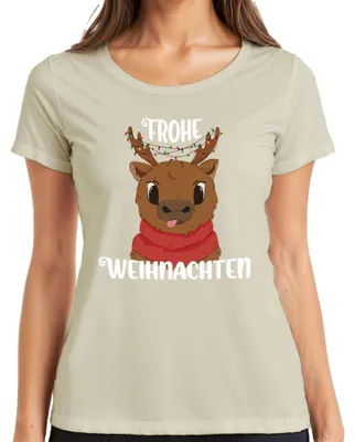 Productafbeelding van Vrolijke Kerst, rendier, schattig - Kerst, kerstcadeau, dames T-shirt, natuur, XXL