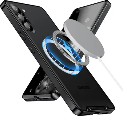 Obrázek produktu pro Kovové pouzdro pro Samsung Galaxy S25 matné průsvitné pouzdro s magnetickou cívkou a ochranou kamery černé