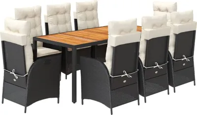Produktbild von vidaXL 9-tlg. Garten-Essgruppe mit Kissen Schwarz Poly Rattan