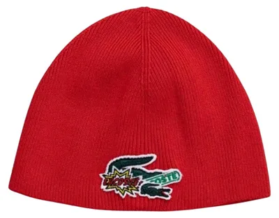 Image de Bonnet pour enfant Lacoste, couleur rouge, contenant de la laine