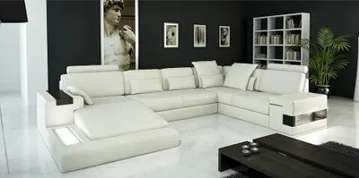 Zdjęcie produktu dla Designerska skórzana sofa Sofa Kanapa Tapicerka Część dzienna XXL Duży narożnik z USB
