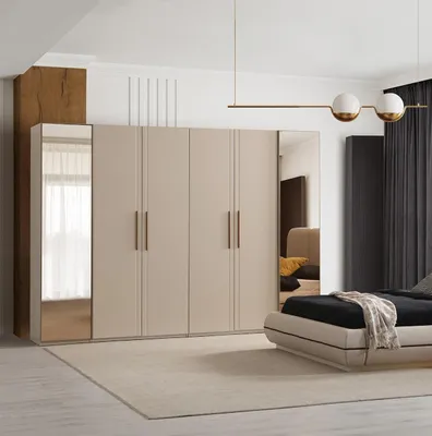 Produktbild von Beiger Kleiderschrank 5-türiger Holzschrank Schlafzimmer Möbel