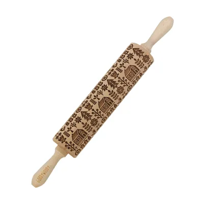 Produktbild von Goody Woody gravierte Kuchenrolle 46 cm Buchenholz skandinavisches Haus