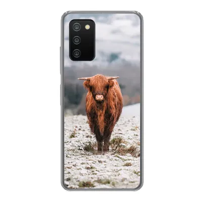 Produktbild von MuchoWow® Handyhülle Schutzhülle Hülle für Samsung Galaxy A03s Schottischer Highlander - Schnee - Berg Silikon Softcase Handy Hülle - Schutz