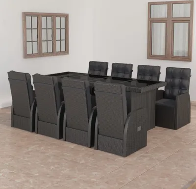 Obrázok produktu pre vidaXL 9-dielny záhradný jedálenský set s vankúšmi Poly ratan Black