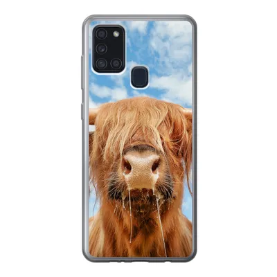 Produktbild von MuchoWow® Handyhülle Schutzhülle Hülle für Samsung Galaxy A21s Schottischer Highlander - Wolke - Tiere Silikon Softcase Handy Hülle - Hartschale