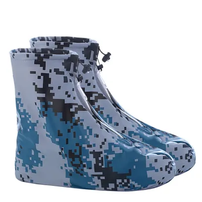 Produktbild von 2 Paare Unisex Anti-Rutsch wasserdichte Schuhe Abdeckung Reißverschluss Regenstiefel Überschüsse-Blaue Tarnung ,Größen:L