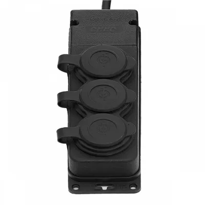 Obrázok produktu pre Rozdeľovač odolný proti striekajúcej vode a nárazom, IP44, 3 zásuvky 2P+Z, 16A, 230V AC, gumový, nehorľavý