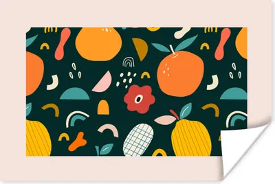 Produktbild von MuchoWow® Poster Obst - Lebensmittel - Pastell - Blume - Blau 120x80 cm - Bilder