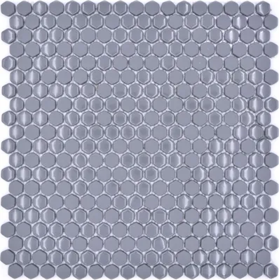 Produktbild von Glasmosaik Hexagonal Sechseckfliesen grau glänzend matt Mosaikfliese Wand Fliesenspiegel Küche Bad MOS140-0201_f