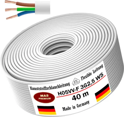 Produktbild von 40m Kunststoffschlauchleitung H05VV-F 3G2,5 Weiß Flexible Leitung Gerätekabel