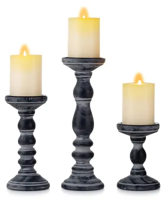 Image de Bougeoir en bois pour bougies piliers en noir rustique