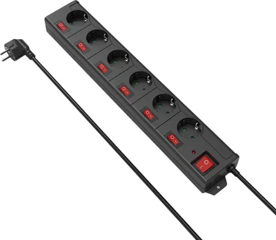 Produktbild von Hama 00137259, 1,4 m, Drinnen, Schwarz, Synthetik, 6 AC-Ausgänge, 230 V
