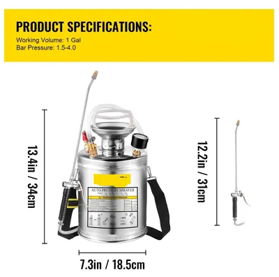 Immagine prodotto di Spruzzatore per giardino in acciaio inossidabile - Spruzzatore a zaino - Spruzzatore per erbacce - Spruzzatore - Spruzzatore a pressione - 4 litri - Pompa manuale