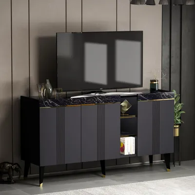 Immagine prodotto di Homidea KARYA Console - cassettiera - credenza - lavagna TV - con 3 ante dal design moderno 150 x 81,8 x 41,8 cm (console - antracite/marmo)