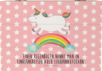 Produktbild von Mr. & Mrs. Panda Truhe Einhorn Regenbogen 22 x 15 cm - Rot Pastell - Geschenk, Schatzkiste, Glitzer, Unicorn, Einhornpower, Aufbewahrungsbox aus Holz, fotokiste, Kiste