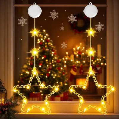 2er-Set LED-Weihnachtssterne, warmweiß, mit Timer, batteriebetrieben
