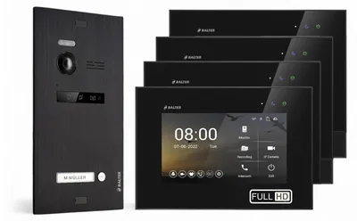 Produktbild von BALTER EVO HD Schwarz Video Türsprechanlage Set 1 Teilnehmer 4x7" Monitor Schwarz