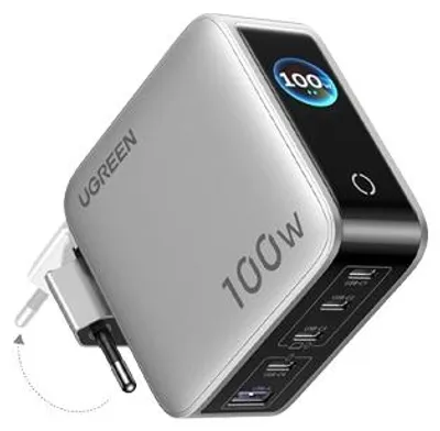 Produktbild von UGREEN 100W GaN Tech Nexode Pro Fast Wall Charger with Smart Display & Touch Control Grey. 5-in-1, 1x USB-A & 4x USB-C