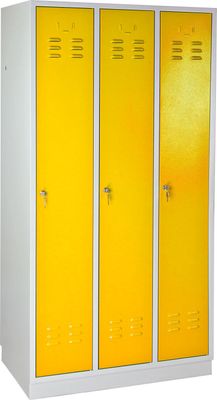 ADB Spind / Umkleideschrank aus Stahl 3-türig Lichtgrau (RAL 7035) / Rapsgelb (RAL 1021)