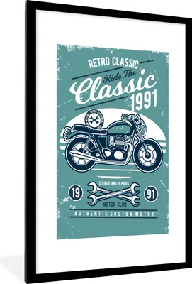 Produktbild von MuchoWow® MuchoWow® Gerahmtes Poster Motorrad - Werkzeuge - Vintage - Zeichnung 60x90 cm - Poster mit zchwarzem Bilderrahmen - Dekoration - Wandposter Wohnzimmer - Hochwertig