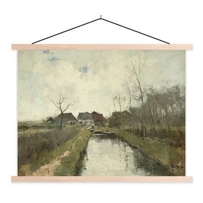 Produktbild von MuchoWow® Textilposter Häuschen an einem Graben - Gemälde von Anton Mauve 150x113 cm mit holzfarbenen Rahmen - Poster