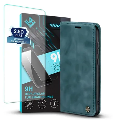 Produktbild von Handy Hülle für Samsung Galaxy A54 5G mit 9H Displayglas Klapphülle Bookcase Flip Cover Handy Tasche Etui Farbe: Petrol
