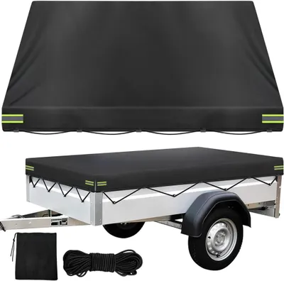Imagen del producto de Cubierta para enganche de remolque - 214 x 122 x 13 cm - Impermeable - Resistente a los rayos UV - Con correas y bucles - Con cuerda de sujeción - Color negro