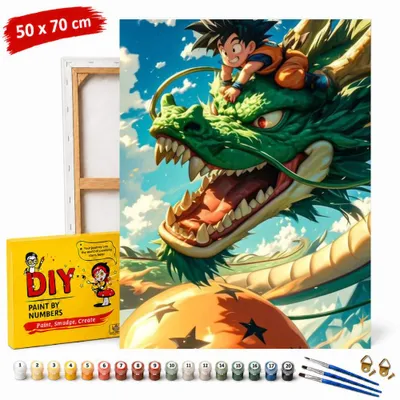 Image de Coloriage par numéros avec cadre : "Dragon Ball dans les nuages", 50 x 70 cm