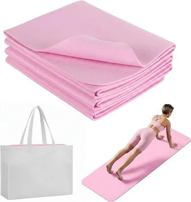 Zdjęcie produktu dla Składana mata do jogi do podróży - lekka, antypoślizgowa, o wymiarach 183x61x0,4 cm - w zestawie torba do przenoszenia, idealna do pilatesu, fitnessu i sportu