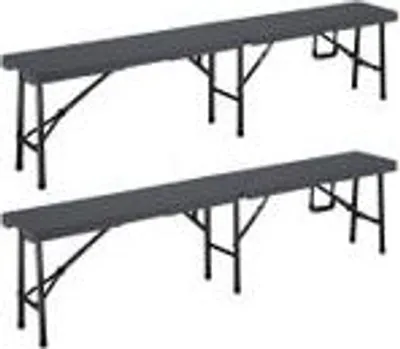 Produktbild von CASARIA® 2er Set Bierbank klappbar 8 Personen 180cm Kunststoff Klappbank faltbar Biergarten Campingbank Bierbänke Bierbankgarnitur Gartenbank anthrazit