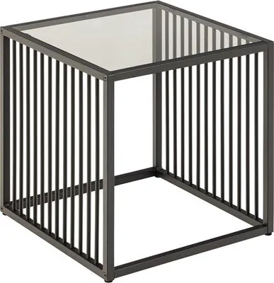 Produktbild von Azomor® Quadratischer Beistelltisch mit Glasplatte und Metallrahmen im Industriedesign