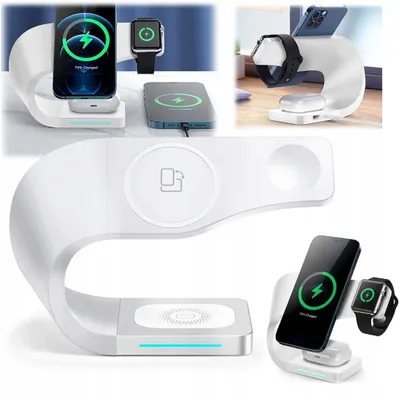 Zdjęcie produktu dla Ładowarka magnetyczna indukcyjna bezprzewodowa 4w1 Qi Quick Charge 15W USB