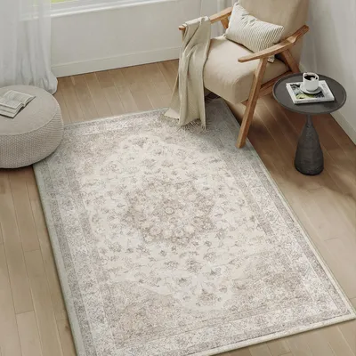 Zdjęcie produktu dla Antypoślizgowy dywan beżowy, 80x150 cm - styl vintage, można prać, antypoślizgowy