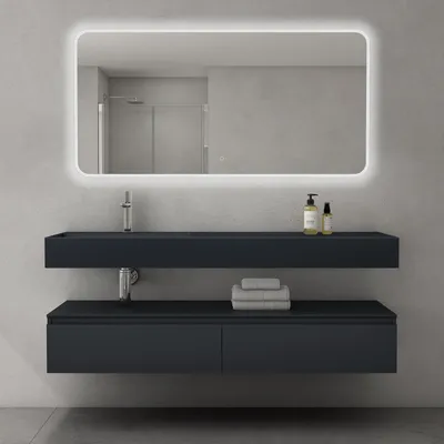 Immagine prodotto di doporro Mobile Bagno Sospeso 150cm Antracite Opaco con Lavabo, Specchio e Lampada LED, Set di Mobili da Bagno Chiusura Soft Close Arredo Moderno, Seria Up